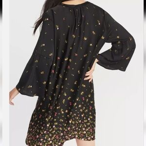 OLD NAVY,EUC, Satin Tie-Neck Shift Dress,Small, Black with Color Flowers
